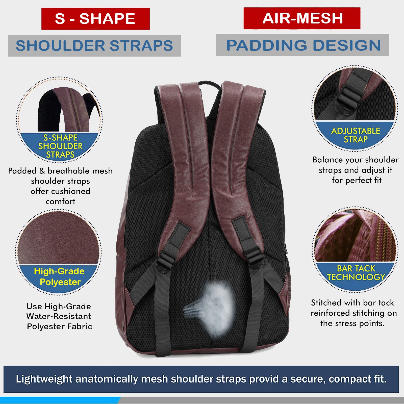 PU- Collage office Laptop Backpack Brown