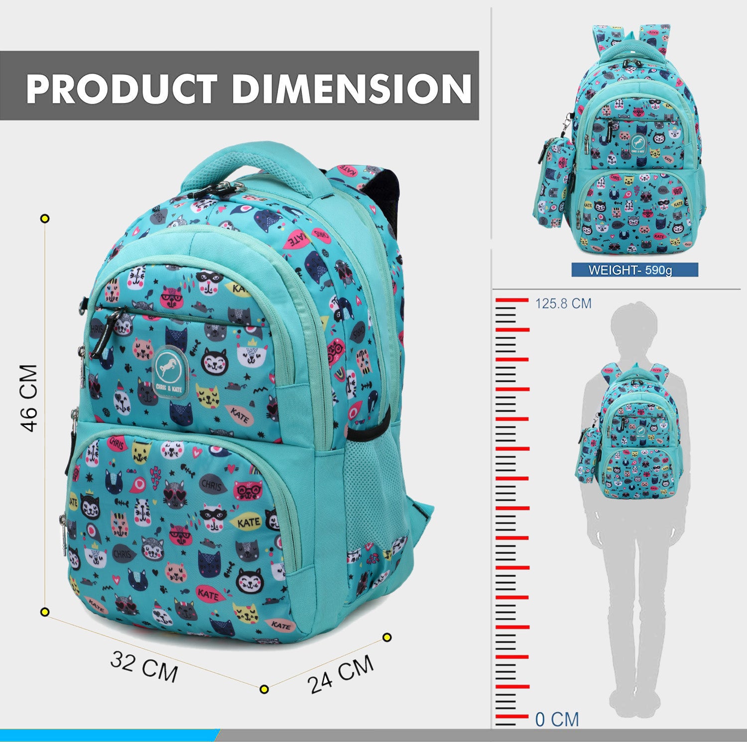 Canny Kids Medium School Bag Green