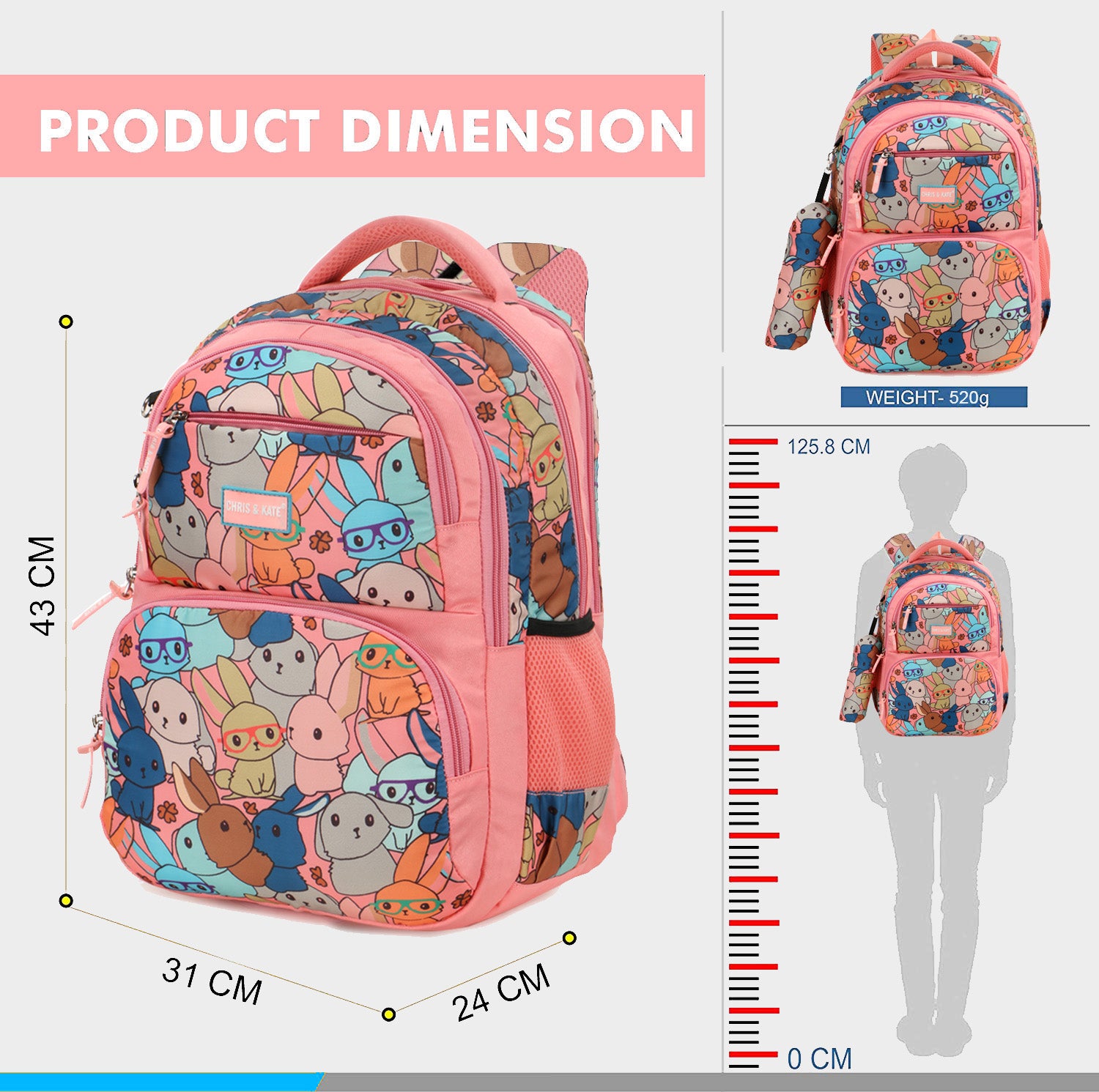 Bunny Pink Medium School Bag