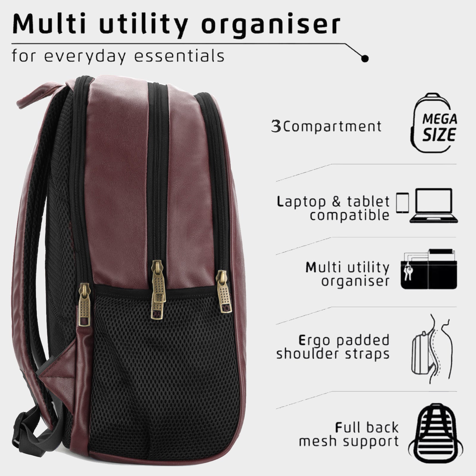 PU- Collage office Laptop Backpack Brown
