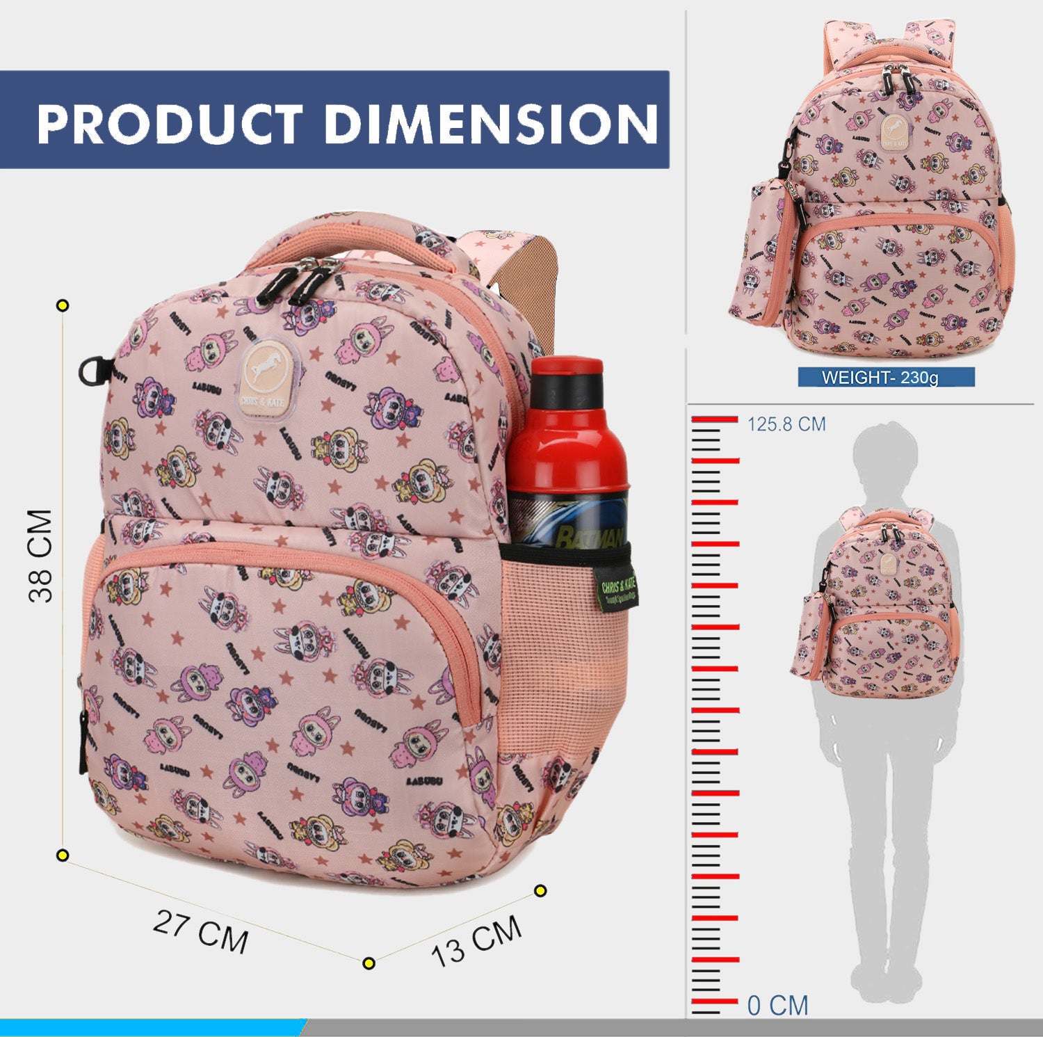 LouBou Small Pink Kids School Bag