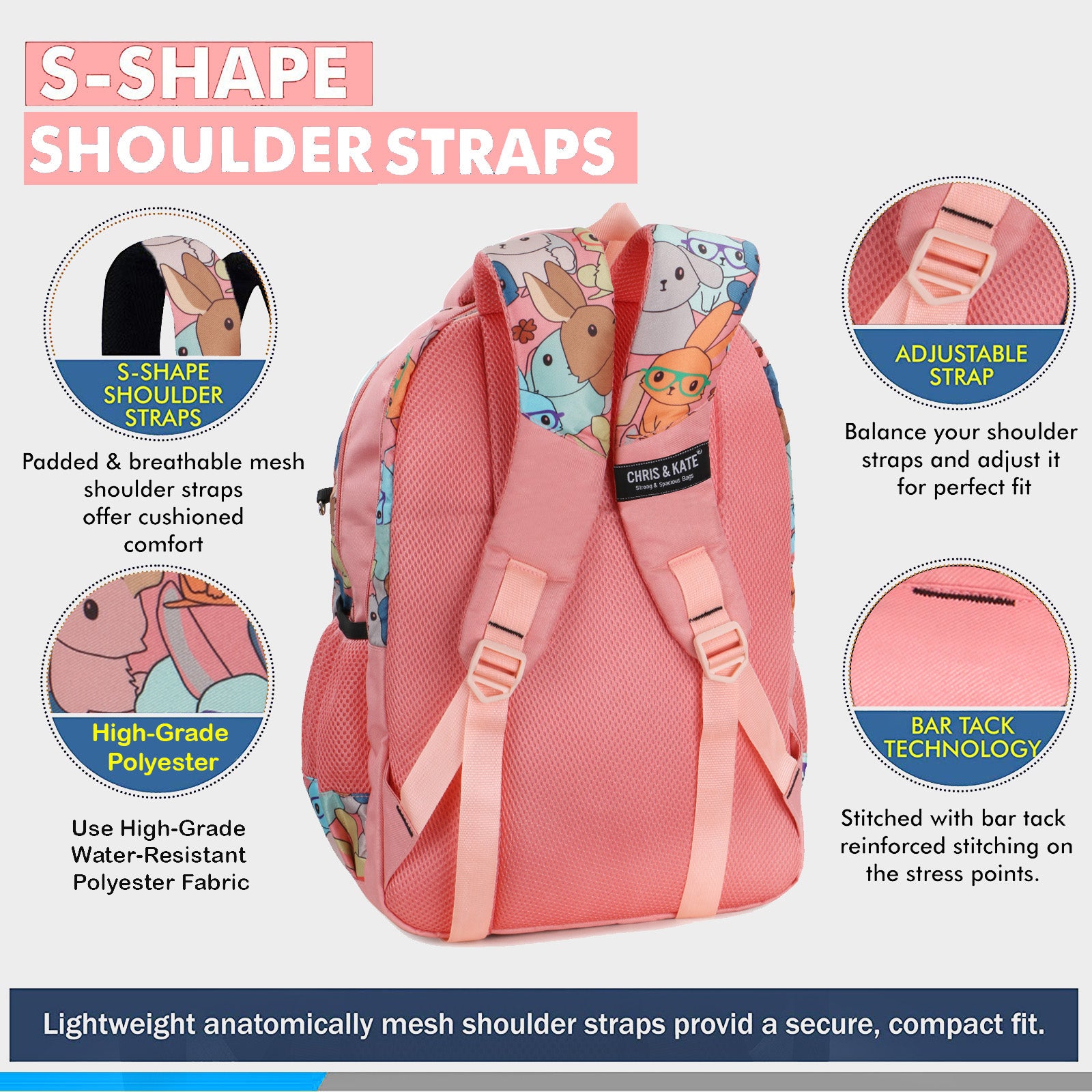 Bunny Pink Medium School Bag