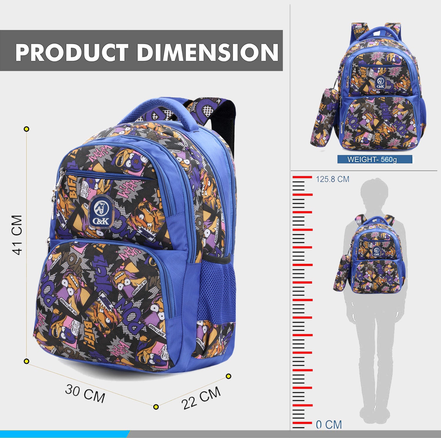 PowWow Blue Medium Kids School Bag