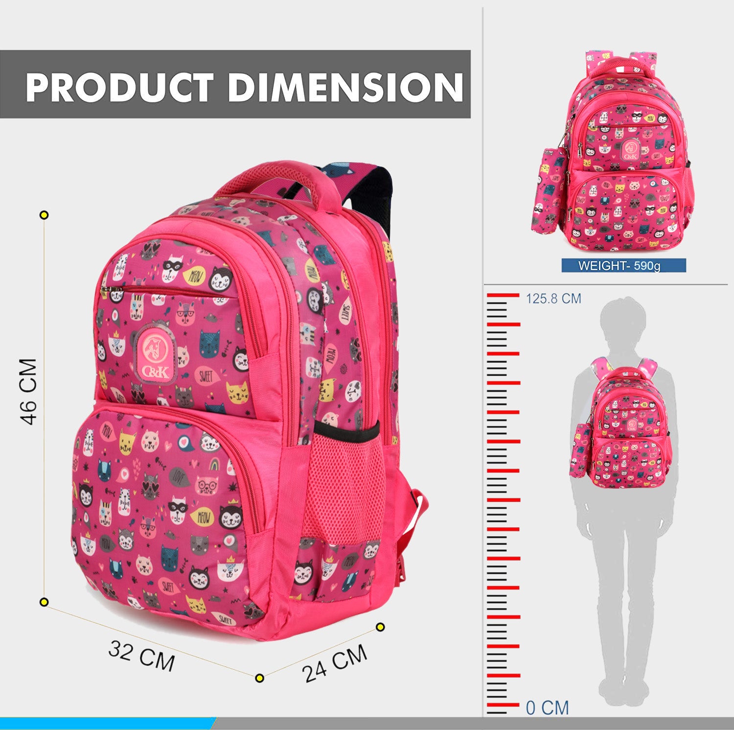 Canny Pink Medium School Bag