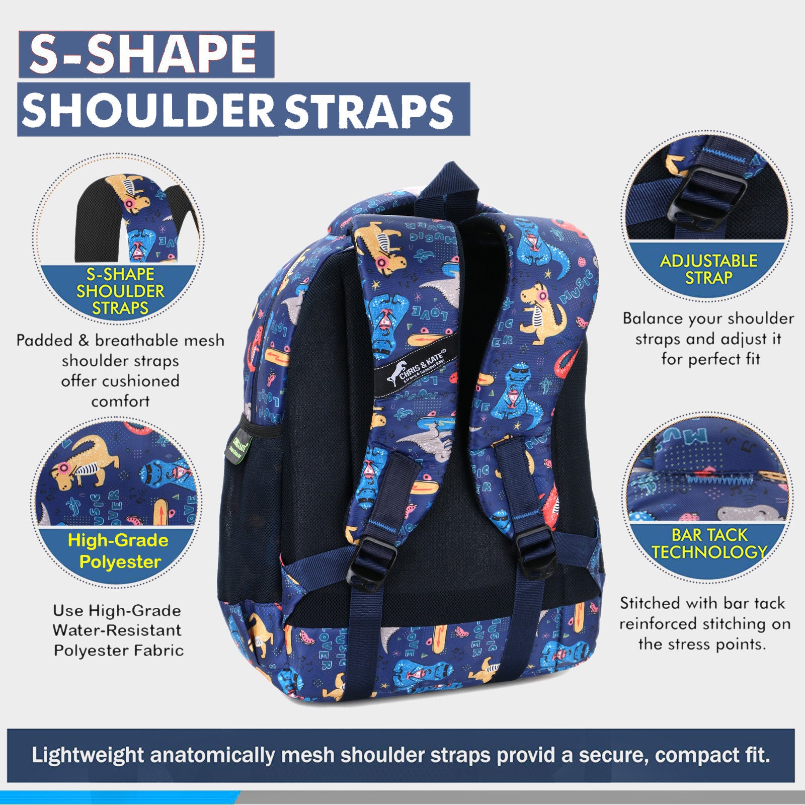 DynoFun Blue Small Kids School Bag