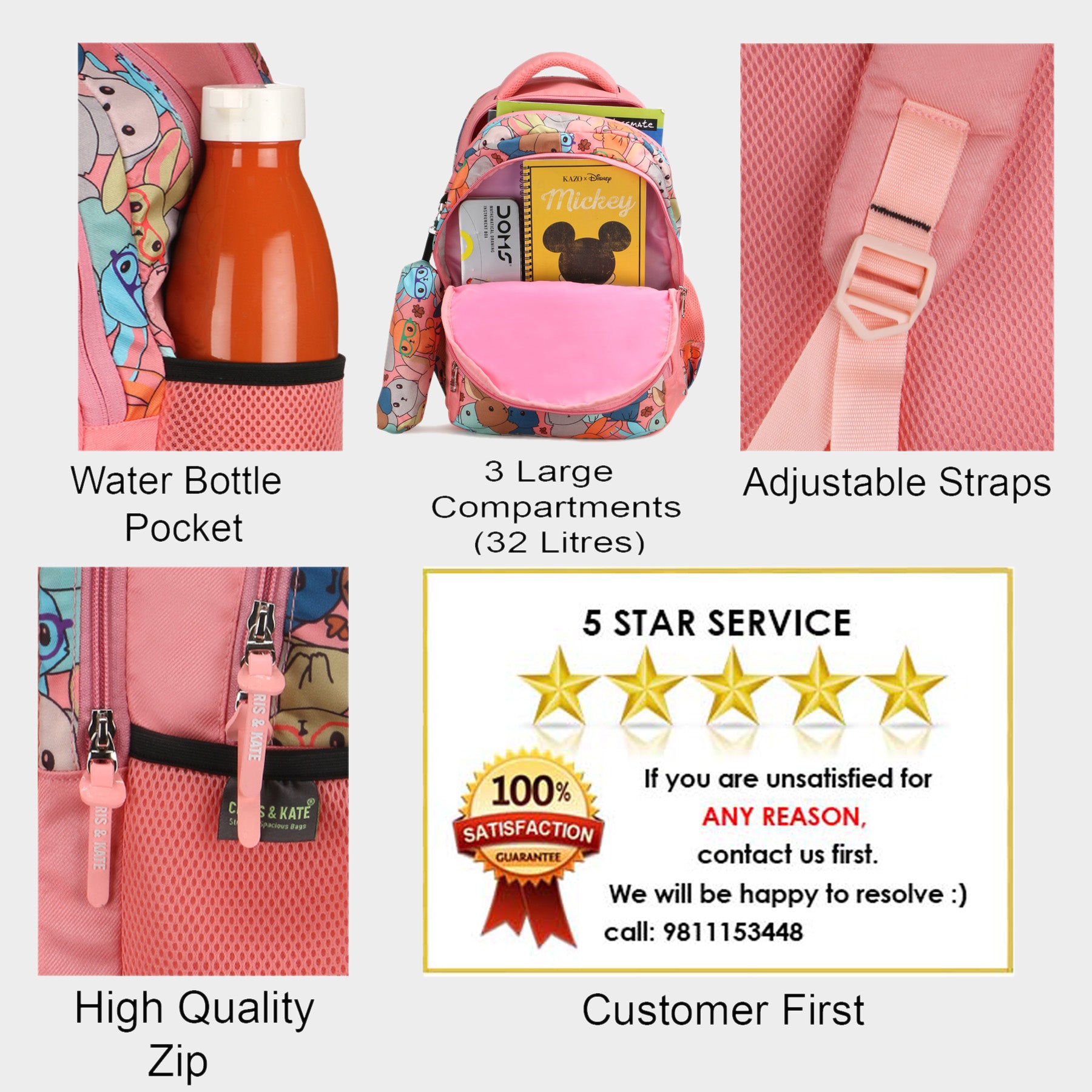 Bunny Pink Medium School Bag